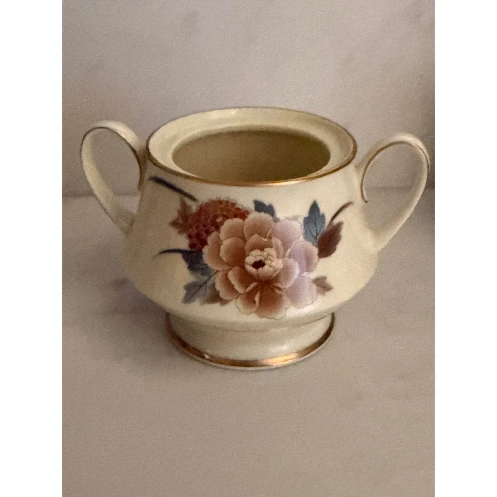 Noritake China Mantigo Sugar Bowl Cream‎ Floral Gold Trim Dinning Vintage